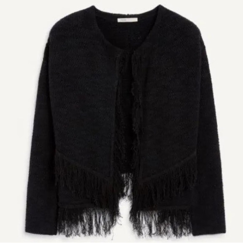 Maje‎ Fringe Cardigan Sweater Black Medium - Picture 2 of 12